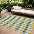 8 X 10 Yellow Blue And Beige Plaid Washable Indoor Outdoor Area Rug