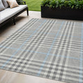 5 X 8 Gray Blue And Beige Plaid Washable Indoor Outdoor Area Rug