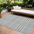 9 X 12 Gray Blue And Beige Plaid Washable Indoor Outdoor Area Rug