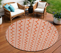 8 Coral And Beige Round Ogee Washable Indoor Outdoor Area Rug