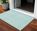 3 X 5 Aqua And Beige Ogee Washable Indoor Outdoor Area Rug