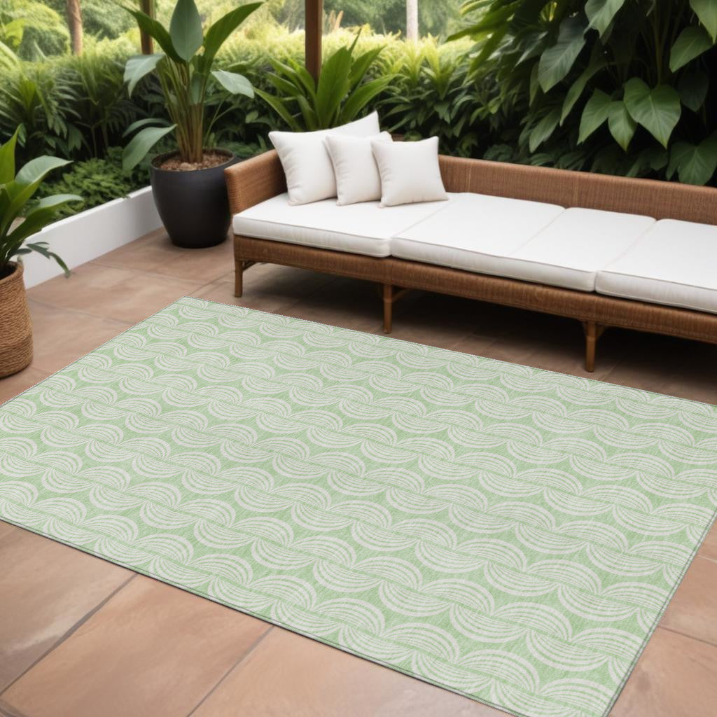 9 X 12 Mint Green And Beige Ogee Washable Indoor Outdoor Area Rug