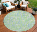 8 Mint Green Blue And Beige Round Abstract Washable Indoor Outdoor Area Rug