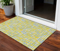 3 X 5 Yellow Denim Blue And Beige Abstract Washable Indoor Outdoor Area Rug