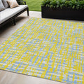 5 X 8 Yellow Denim Blue And Beige Abstract Washable Indoor Outdoor Area Rug