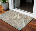 3 X 5 Beige Pink And Blue Abstract Washable Indoor Outdoor Area Rug
