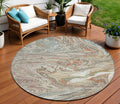 8 Beige Pink And Blue Round Abstract Washable Indoor Outdoor Area Rug