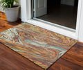 3 X 5 Khaki Brown And Blue Abstract Washable Indoor Outdoor Area Rug