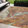 5 X 8 Khaki Brown And Blue Abstract Washable Indoor Outdoor Area Rug