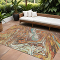 8 X 10 Khaki Brown And Blue Abstract Washable Indoor Outdoor Area Rug