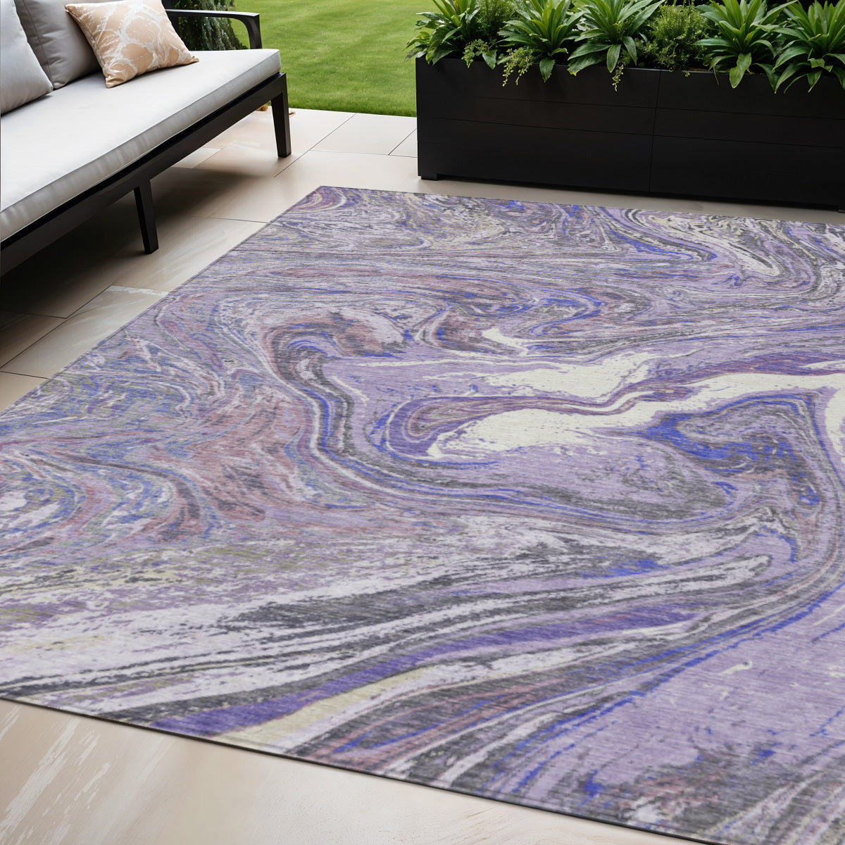 5 X 8 Lavender Purple And Gray Abstract Washable Indoor Outdoor Area Rug