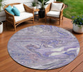 8 Lavender Purple And Gray Round Abstract Washable Indoor Outdoor Area Rug