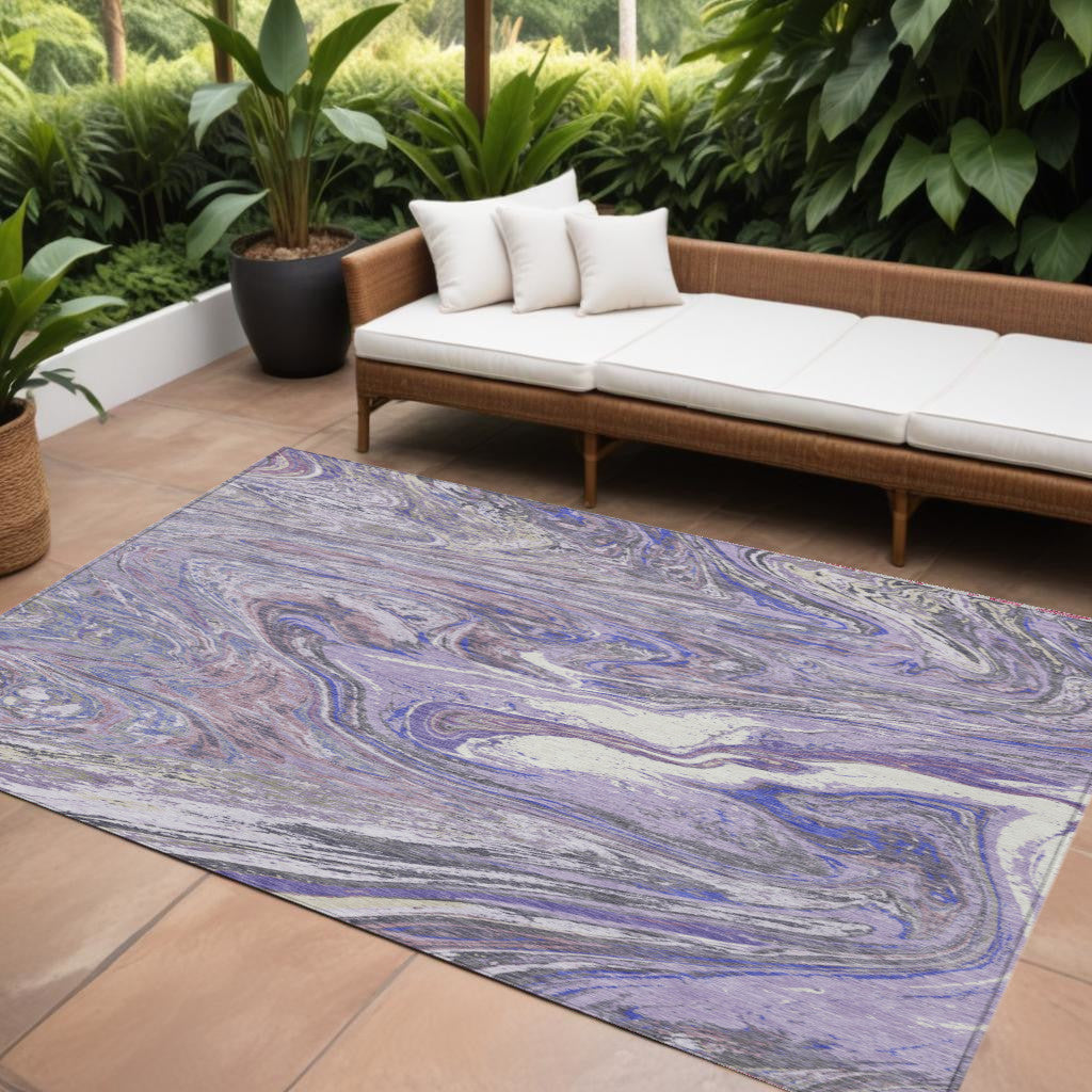 8 X 10 Lavender Purple And Gray Abstract Washable Indoor Outdoor Area Rug