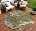 8 Olive Green Purple And Beige Round Abstract Washable Indoor Outdoor Area Rug