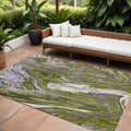 9 X 12 Olive Green Purple And Beige Abstract Washable Indoor Outdoor Area Rug