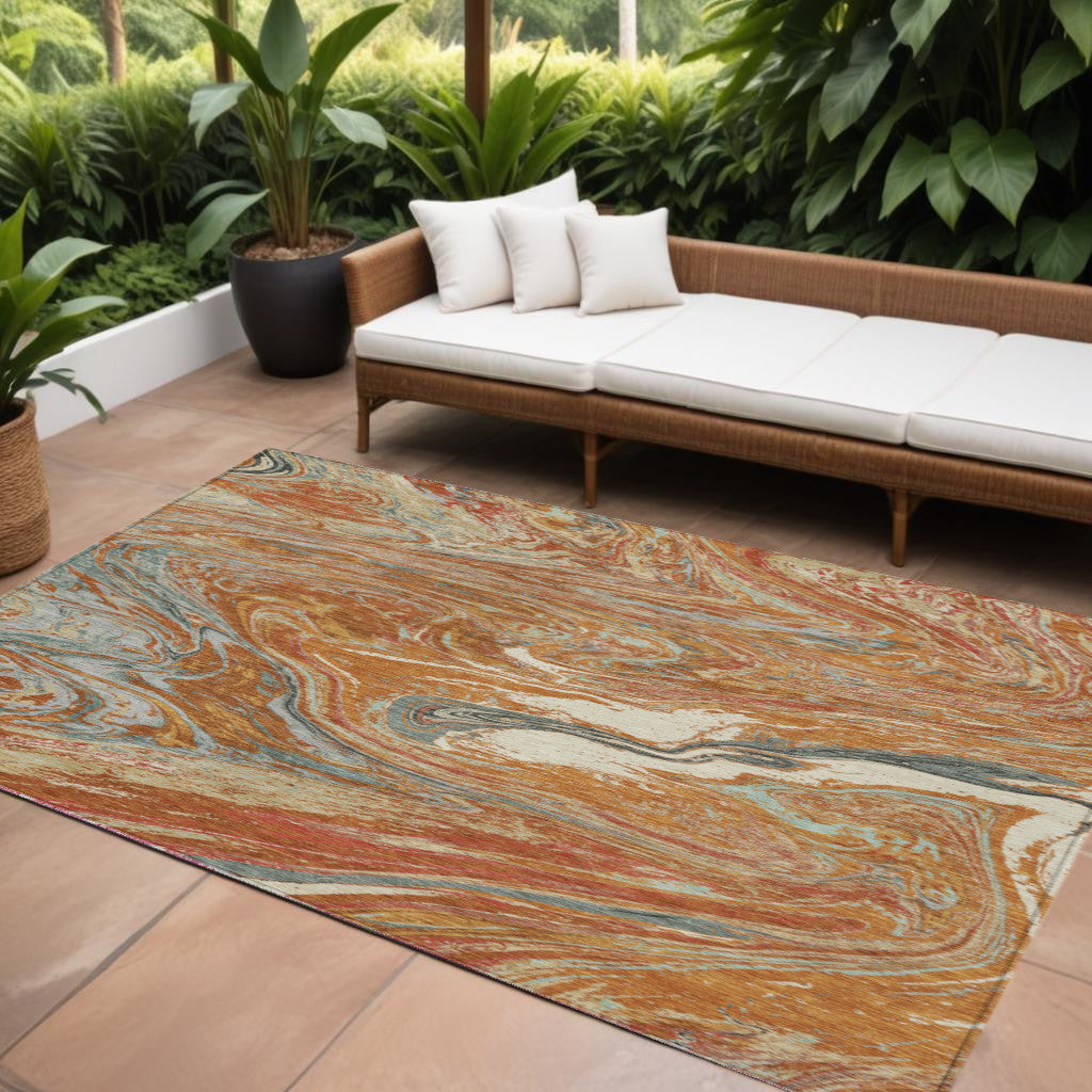 9 X 12 Brown Beige And Gray Abstract Washable Indoor Outdoor Area Rug