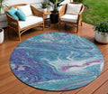 8 Teal Blue Purple And Pink Round Abstract Washable Indoor Outdoor Area Rug