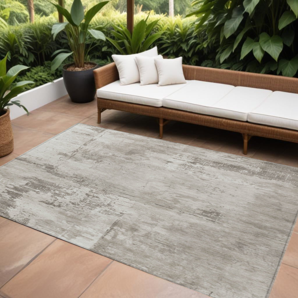 10 X 14 Beige And Gray Abstract Washable Indoor Outdoor Area Rug