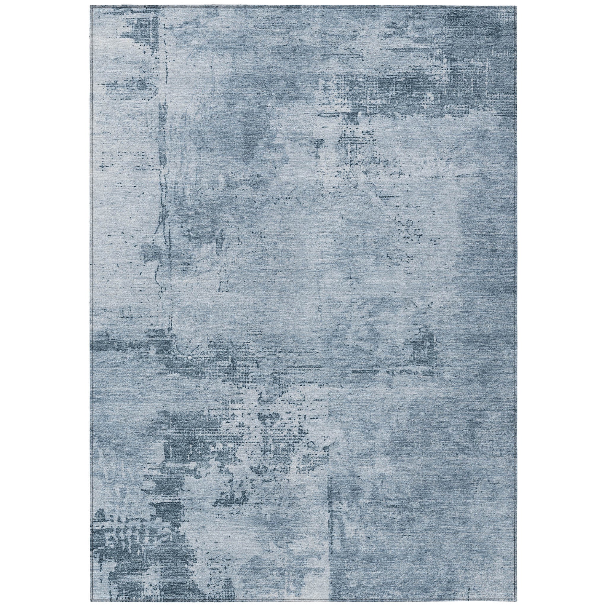 9 X 12 Denim Blue And Silver Abstract Washable Indoor Outdoor Area Rug