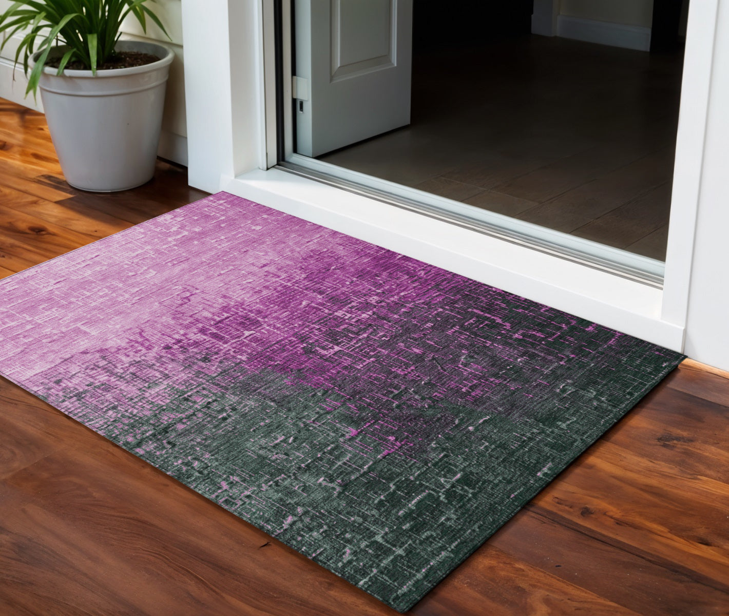3 X 5 Blush And Dark Gray Ombre Washable Indoor Outdoor Area Rug