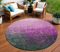 8 Blush And Dark Gray Round Ombre Washable Indoor Outdoor Area Rug