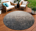 8 Khaki And Dark Gray Round Ombre Washable Indoor Outdoor Area Rug