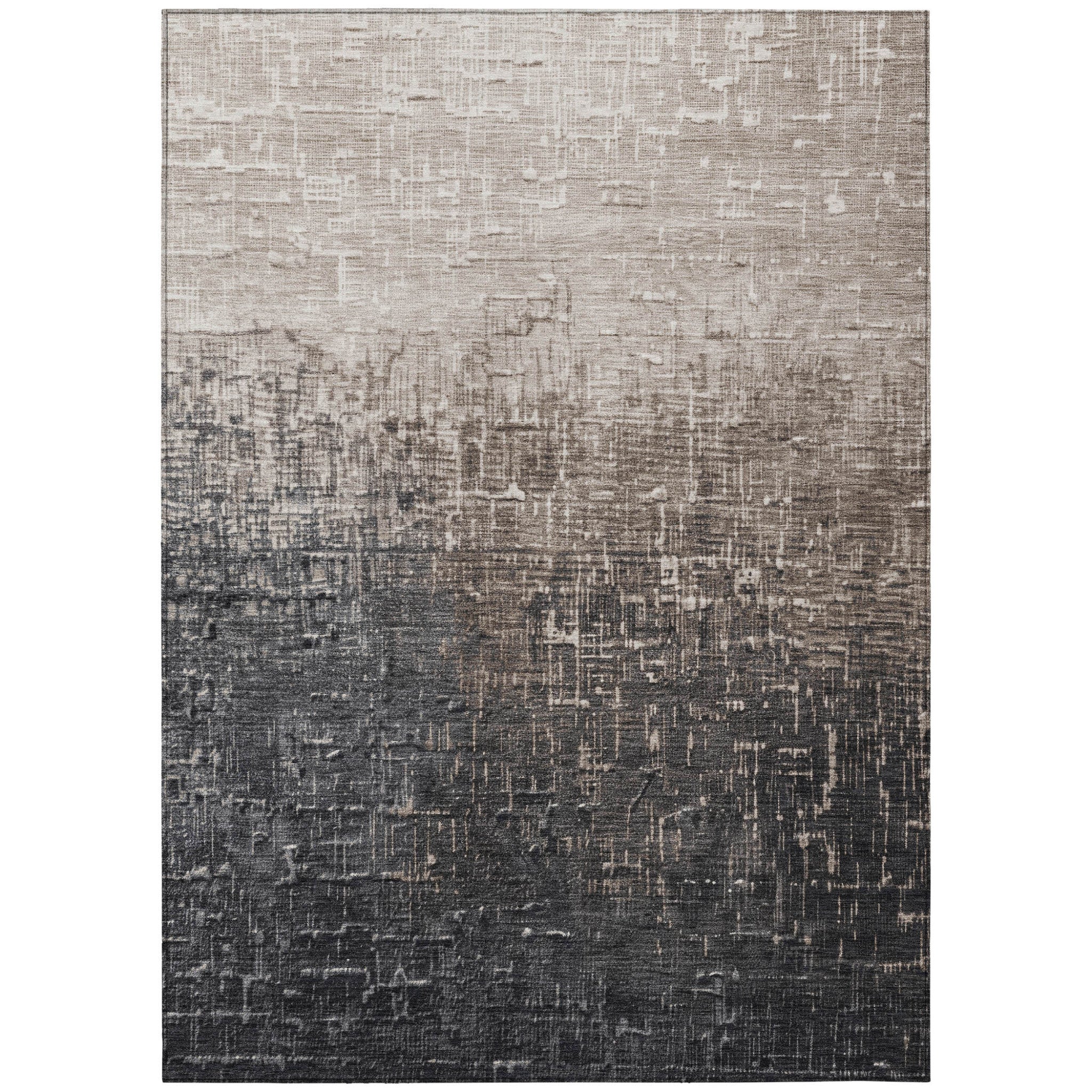 9 X 12 Khaki And Dark Gray Ombre Washable Indoor Outdoor Area Rug