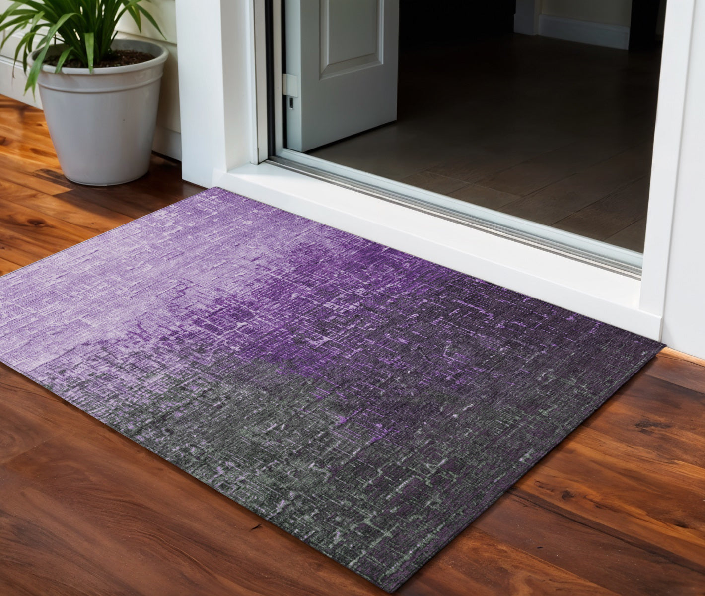 3 X 5 Purple And Dark Gray Ombre Washable Indoor Outdoor Area Rug