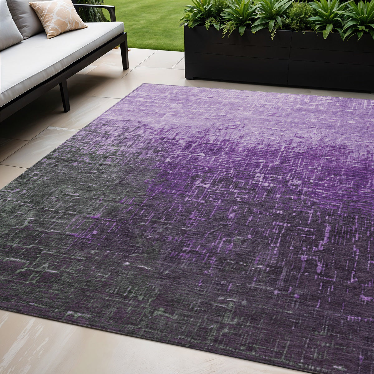 5 X 8 Purple And Dark Gray Ombre Washable Indoor Outdoor Area Rug