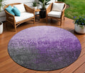 8 Purple And Dark Gray Round Ombre Washable Indoor Outdoor Area Rug