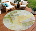 8 Green Yellow And Purple Round Abstract Washable Indoor Outdoor Area Rug