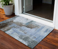3 X 5 Blue Gray And Dark Brown Abstract Washable Indoor Outdoor Area Rug