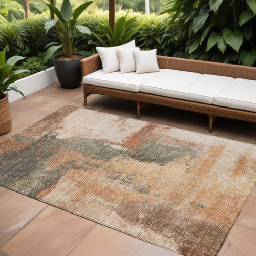 10 X 14 Terra Cotta Gray And Brown Abstract Washable Indoor Outdoor Area Rug