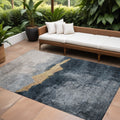9 X 12 Blue Gray And Gold Abstract Washable Indoor Outdoor Area Rug