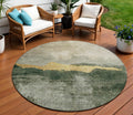 8 Fern Green Gold And Gray Round Abstract Washable Indoor Outdoor Area Rug