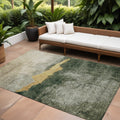 9 X 12 Fern Green Gold And Gray Abstract Washable Indoor Outdoor Area Rug