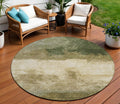8 Fern Green And Beige Round Abstract Washable Indoor Outdoor Area Rug