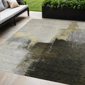 10 X 14 Khaki Light Green And Black Abstract Washable Indoor Outdoor Area Rug