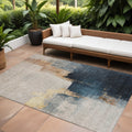 9 X 12 Taupe Black And Blue Abstract Washable Indoor Outdoor Area Rug