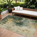 5 X 8 Fern Green And Gold Abstract Washable Indoor Outdoor Area Rug