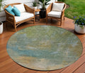 8 Artichoke Green Gray And Gold Round Abstract Washable Indoor Outdoor Area Rug