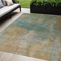 10 X 14 Artichoke Green Gray And Gold Abstract Washable Indoor Outdoor Area Rug