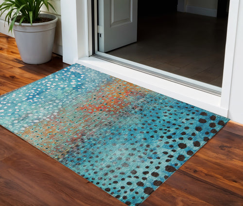 3 X 5 Blue Terra Cotta And Black Abstract Washable Indoor Outdoor Area Rug