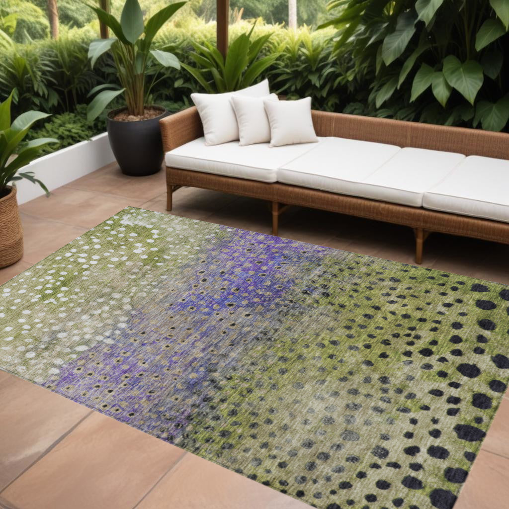 5 X 8 Green Purple And Black Abstract Washable Indoor Outdoor Area Rug