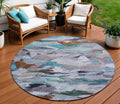8 Blue Gray And Brown Round Abstract Washable Indoor Outdoor Area Rug