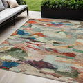 5 X 8 Green Teal Blue And Terra Cotta Abstract Washable Indoor Outdoor Area Rug