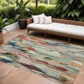 8 X 10 Green Teal Blue And Terra Cotta Abstract Washable Indoor Outdoor Area Rug