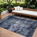 9 X 12 Navy Blue Black And Gray Abstract Washable Indoor Outdoor Area Rug