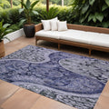 8 X 10 Navy Blue Gray And Green Floral Medallion Washable Indoor Outdoor Area Rug