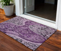 3 X 5 Purple And Charcoal Floral Medallion Washable Indoor Outdoor Area Rug
